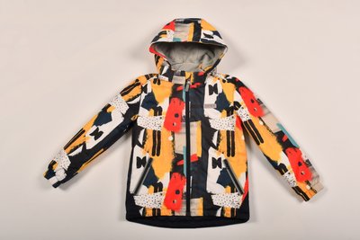 Термокуртка демисезонная для мальчика, Жёлто-синяя геометрия, 110, Верхняя одежда