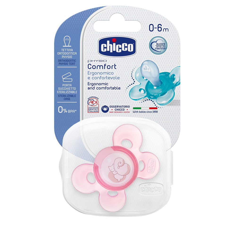 Пустышка Chicco Physio Comfort, силикон, 0-6 мес., 1 шт, Розовый