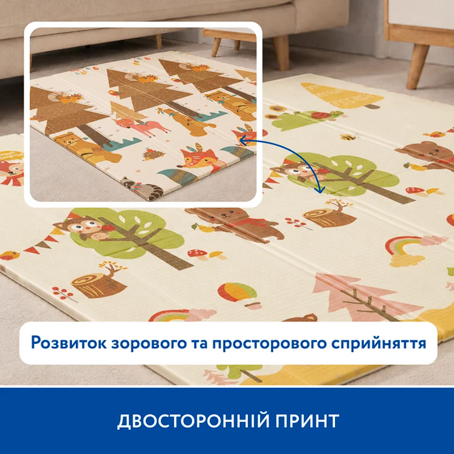 Великий двосторонній термокилимок Piccolino "Лісові звірята", 180х200х1 см