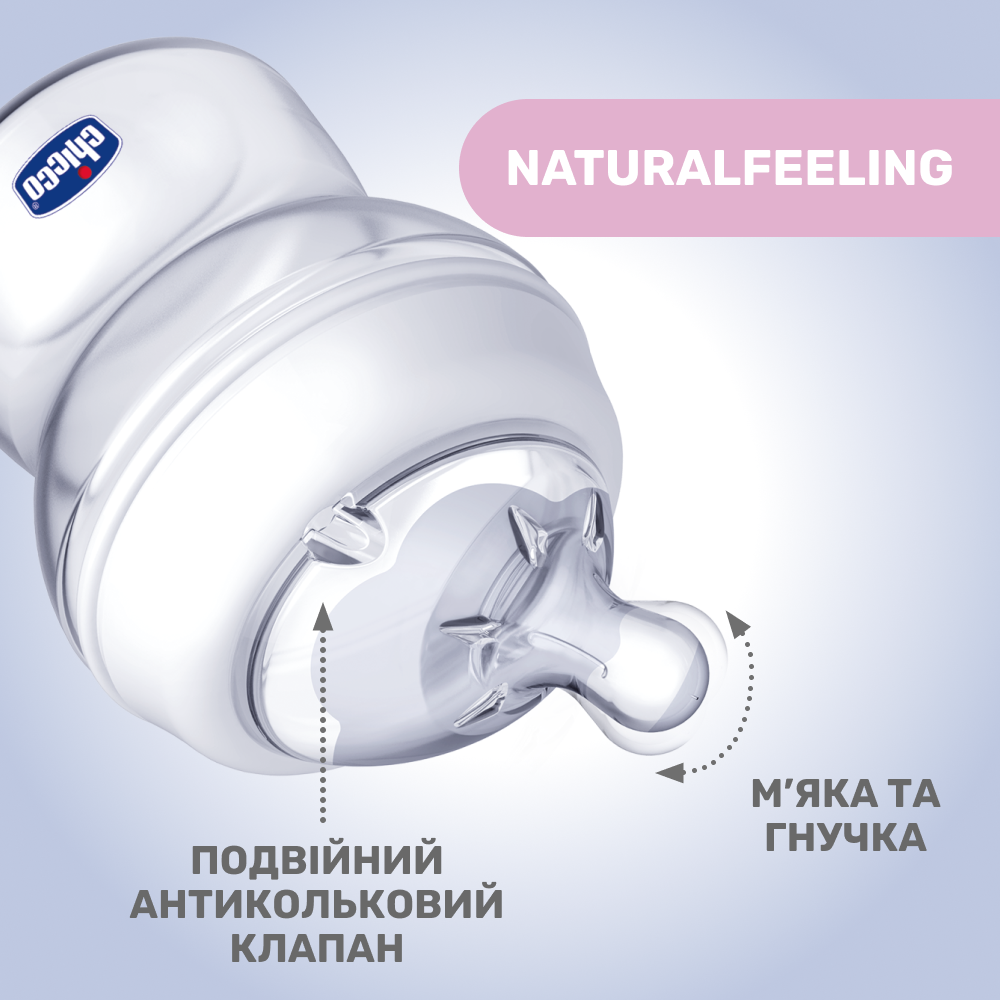 Бутылочка пластик Chicco Natural Feeling NEW, 250 мл, 2м+