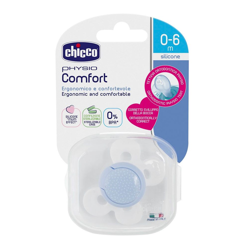 Пустушка Chicco Physio Comfort, силікон, 0-6 міс, 1шт., Блакитний